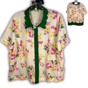 Crown & Ivy Floral Scallop Collar Button Front Shirt Womens XL Eclectic NWT Boho